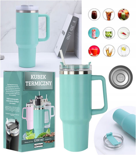 Magicook Thermos Bottle Plastic 1.2L Straw Glass Turquoise with Straw