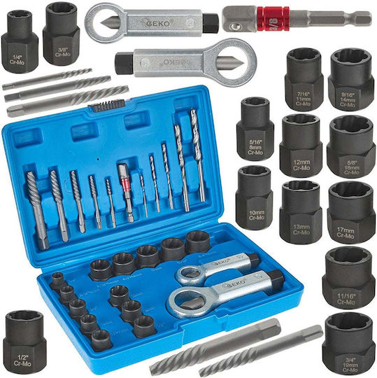 Schraubenausdreher-Set für abgebrochene Schrauben, Muttern, Stifte 26-teilig Geko G30036