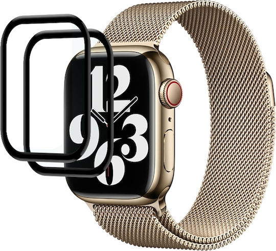 Eko Pack 2 Protecții De Ecran Din Sticlă Tempered Curbată Apple Watch 41mm Negru Transparent
