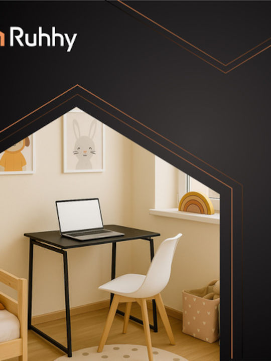 Desk Wooden Black with Metal Legs 80x40x75cm