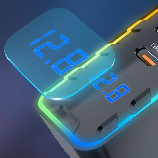 Avizar Автомобилно Зарядно Устройство 22.5w 3 Usb-c + 3 Usb Удължителен Кабел 1.5m Черен
