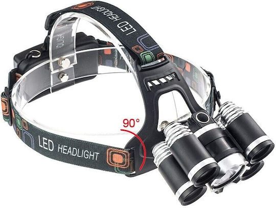 Lanternă frontală premium Idealstore, material din aluminiu, 5 LED-uri, 4 moduri de iluminare, baterie de 6800mAh, unghi de înclinare de 90 de grade, încărcător de perete, rezistentă la șocuri și apă
