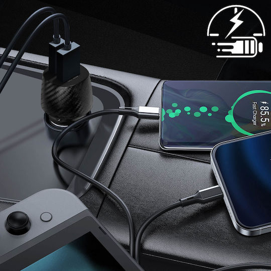 Car Charger 20w Dual Usb Qc 3.0 Output + Usb-c Power Delivery Akashi Black