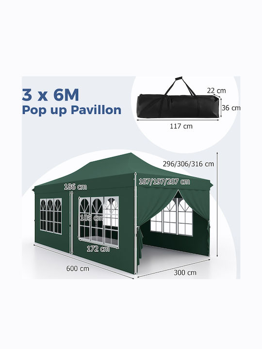 Costway Сгъваема киоска Градина Зелен 3x6м