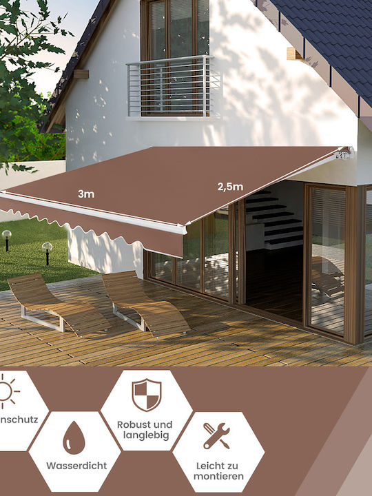 Costway Τέντα Βεράντας Καφέ 3x2.5m