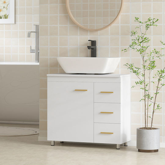 HomCom Waschtisch mit Waschbecken L70xB30xH65cm White
