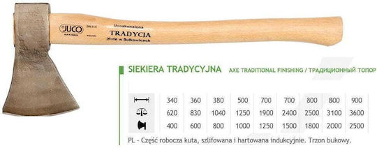 Juco 12324 Топор Дължина 90см и Тегло 2.5кг с Дървена Дръжка