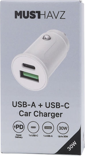 Grab 'n Go 12w USB-A 30w USB-C Autoladegerät Power Delivery In Weiß