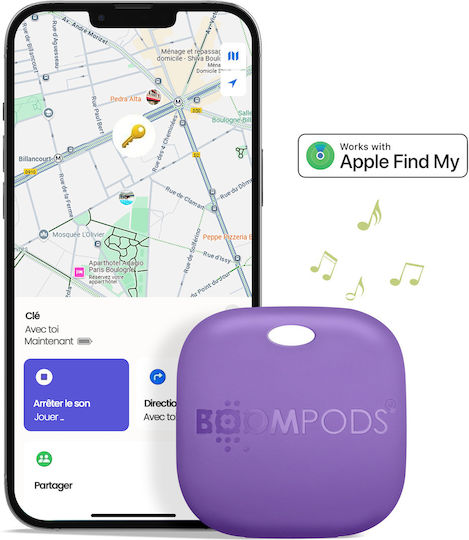 Boompods BOOMTAG Universal Презареждащ Се Лилав Съвместим С Apple Find My