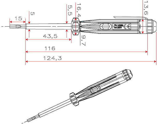 Rum-Lux Ανιχνευτής Τάσης Pn-140mm Rum-lux με Εύρος Μέτρησης 100 - 250V