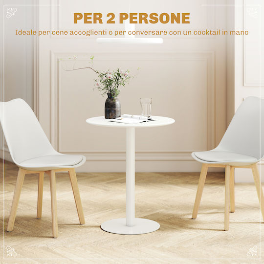 Round Kitchen Table Wooden with Metal Frame White 60x60x72cm