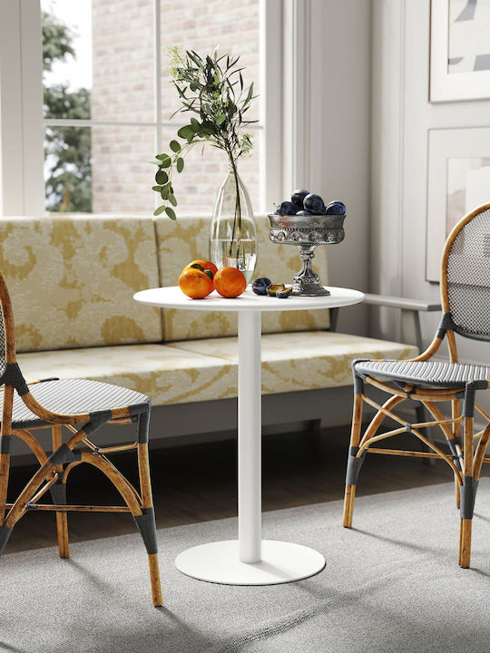 Round Kitchen Table Wooden with Metal Frame White 60x60x72cm