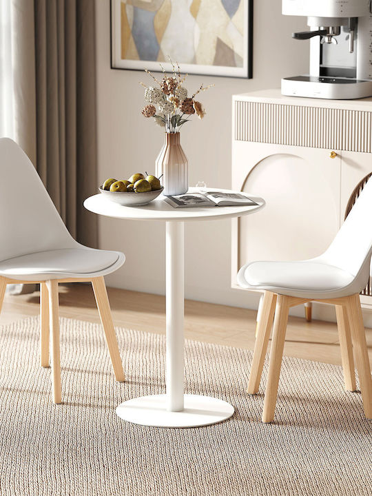 Round Kitchen Table Wooden with Metal Frame White 60x60x72cm