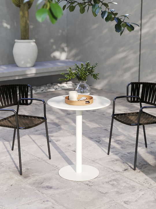 Round Kitchen Table Wooden with Metal Frame White 60x60x72cm