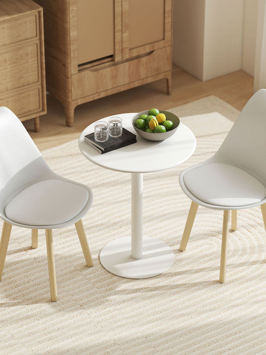Round Kitchen Table Wooden with Metal Frame White 60x60x72cm