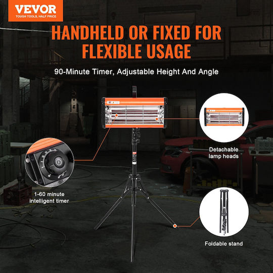 Infrared Lamp Tripod Paint Drying 2000 W Baking Area 0.33 Sq.m Adjustable Height 740-1970 Mm
