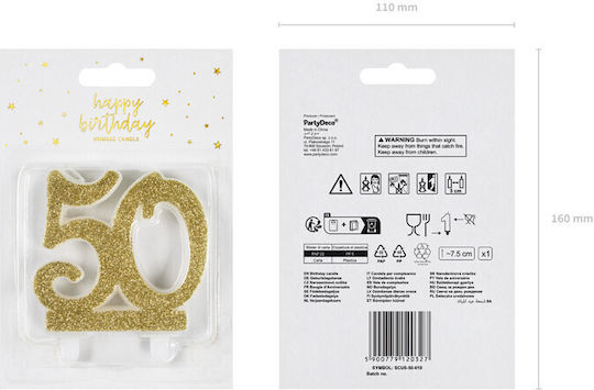 PartyDeco Κεράκι Γενεθλίων Αριθμός σε Χρυσό Χρώμα SCU5-50-019