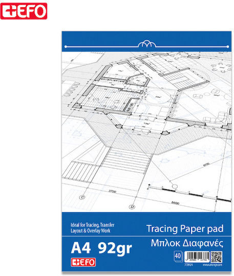 +Efo Natural Tracing Paper Album 40 Sheets A4 Transparent 92gr 29.7x21cm