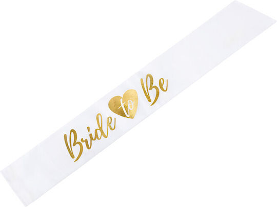 Panglică din satin alb "Bride To Be" litere aurii 75cm