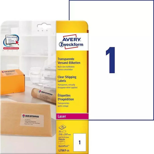Avery 25 Αυτοκόλλητες Ετικέτες Α4 Ορθογώνιες 210x297mm