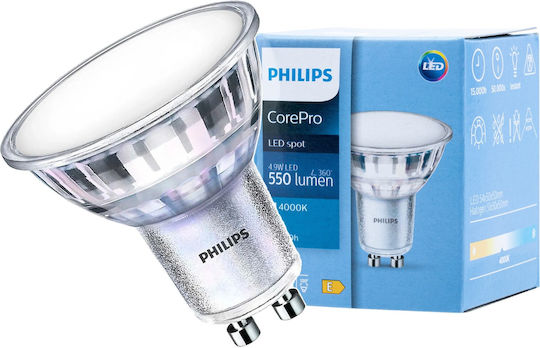 Philips CorePro LED крушка 5W за фасунга GU10 и форма PAR16 Неутрално бяло 550лм