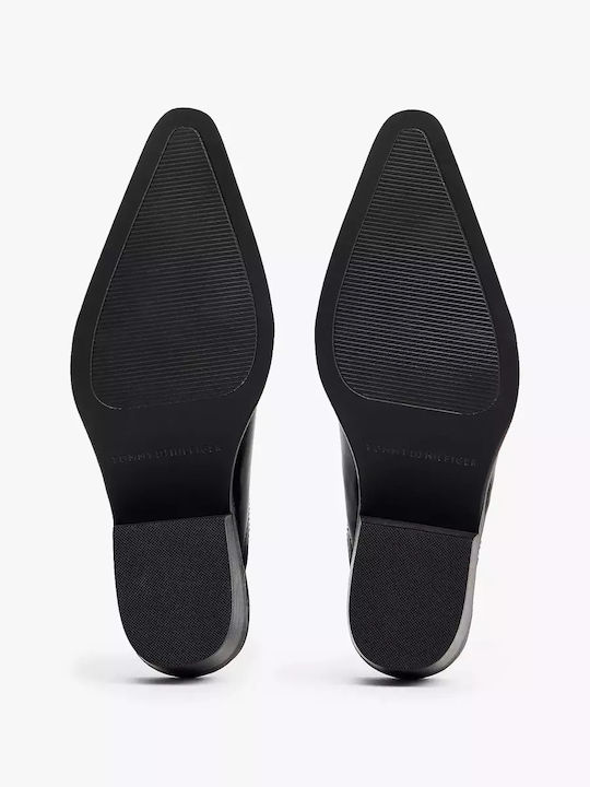 Leather Mules with Heel in Black Color