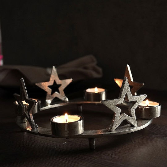 JK Home Decoration Crăciun Metalic Suport pentru lumânare Argintiu 25x25cm.