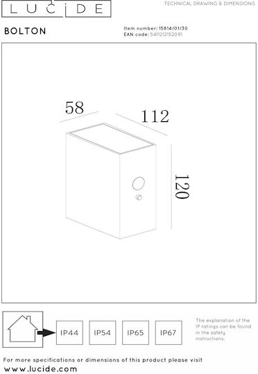 Lucide Lightning Bolton Wall Mounted Solar Light with Motion Sensor IP54
