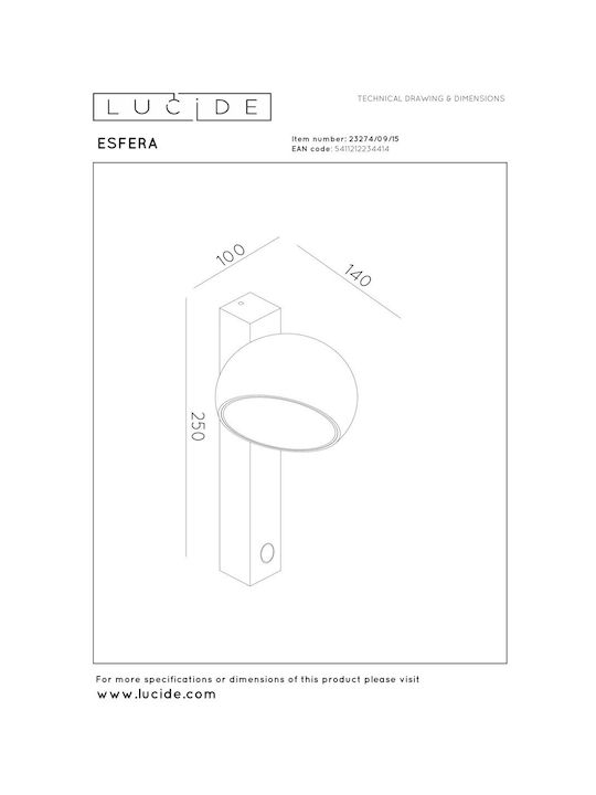 Lucide Lightning Esfera Μοντέρνο Φωτιστικό Τοίχου Γκρι