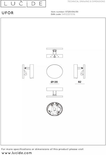 Lucide Lightning Ufor Lamp Wall Black 12cm