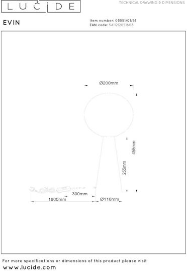Lucide Lightning Διακοσμητικό Φωτιστικό E27 20x46.7εκ.
