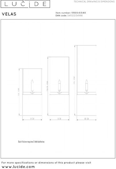 Lucide Lightning Διακοσμητικό Φωτιστικό Velas LED Θερμό Λευκό 2700K 8x8εκ.