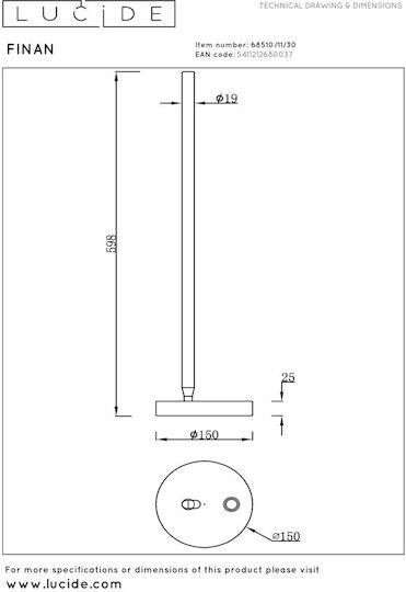 Lucide Lightning Διακοσμητικό Φωτιστικό Finan LED Θερμό Λευκό 2700K