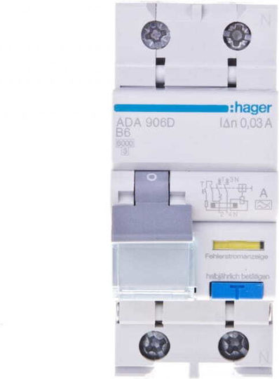 Hager Ρελέ Ράγας Διαρροής 6A Διπολικό με Τάση 230V