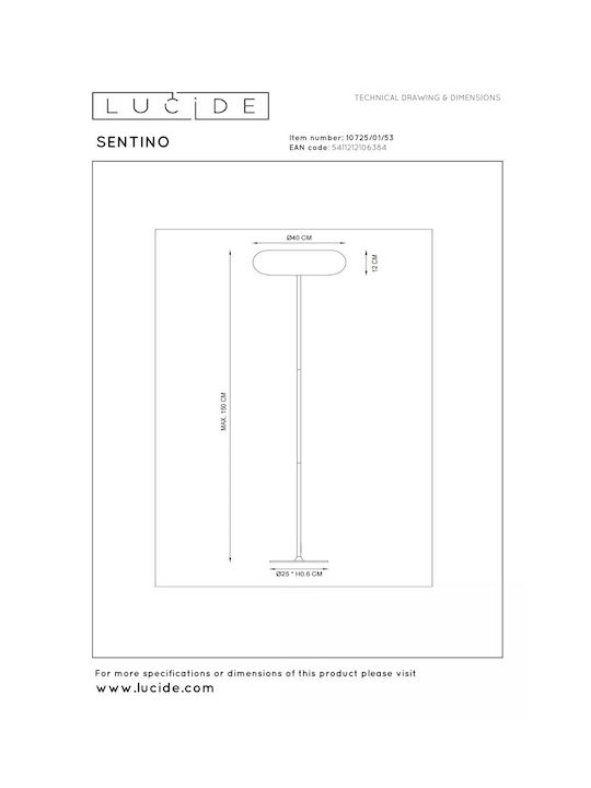 Lucide Lightning Sentino Floor Lamp H150xW40cm. with Socket for Bulb G9 Orange