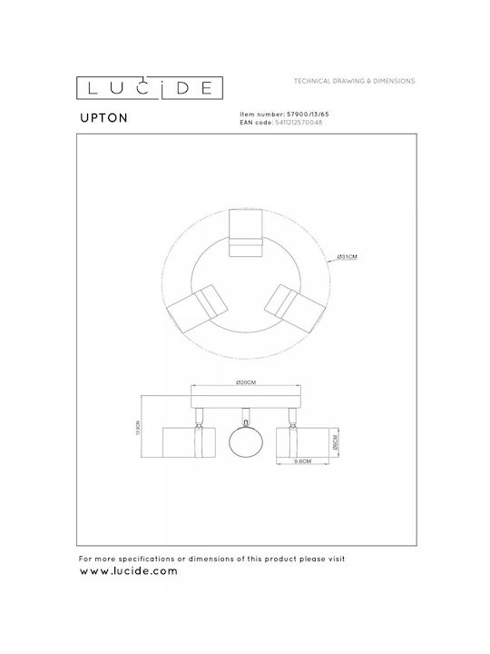 Lucide Lightning Upton Τριπλό Σποτ με Ντουί GU10 σε Γκρι Χρώμα