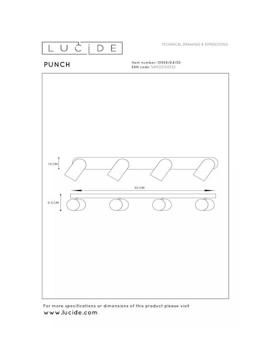 Lucide Lightning Punch Spot mit 4 Lichtern in Schwarz Farbe