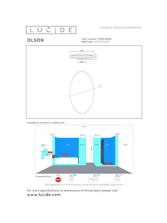 Lucide Lightning Olson Ceiling Mount Light Bathroom with Integrated LED