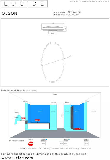 Lucide Lightning Olson Таванно осветление Баня с Вграден LED