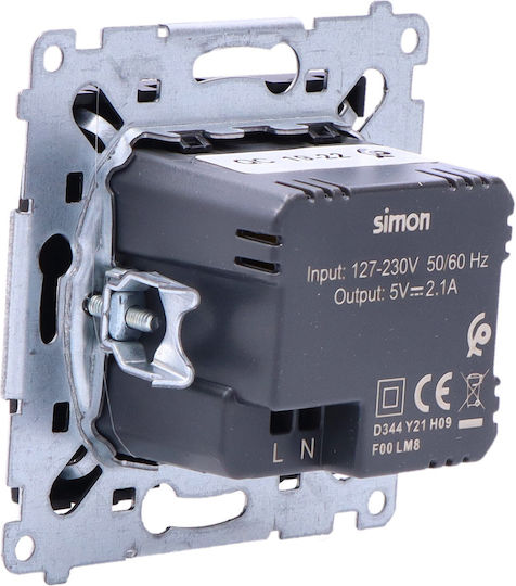 Kontakt-Simon Walled Power Socket with 2 USB Ports Black