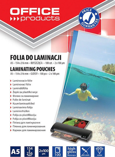 Office Products Laminating Sheets Glossy A5 100 Microns 100 Pieces