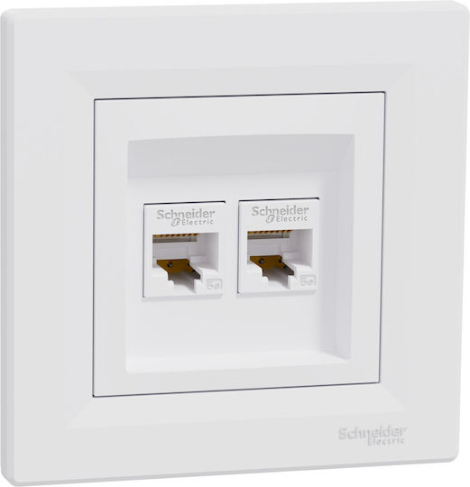 Schneider Electric Asfora Double Network Socket RJ45 Cat5 White EPH4400121
