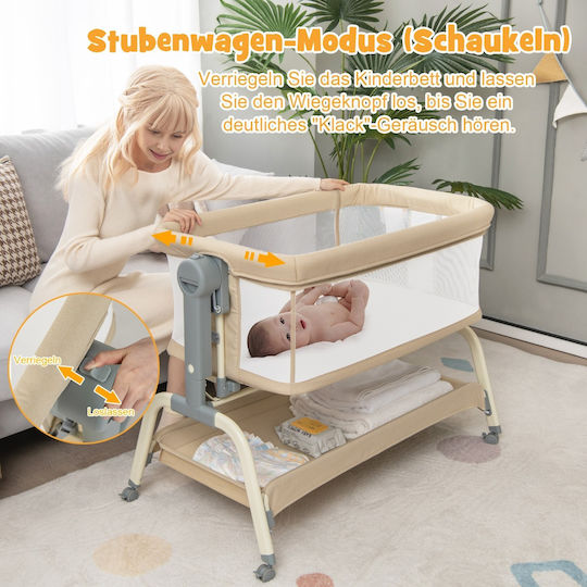 Costway Cradle with Mattress and Wheels Beige