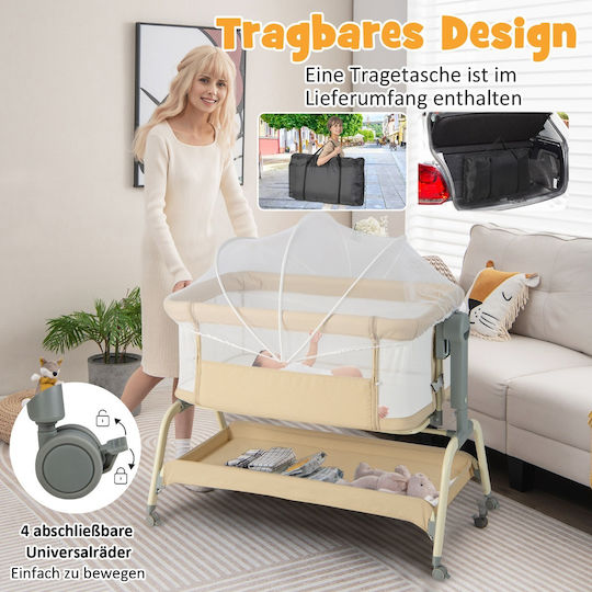 Costway Cradle with Mattress and Wheels Beige