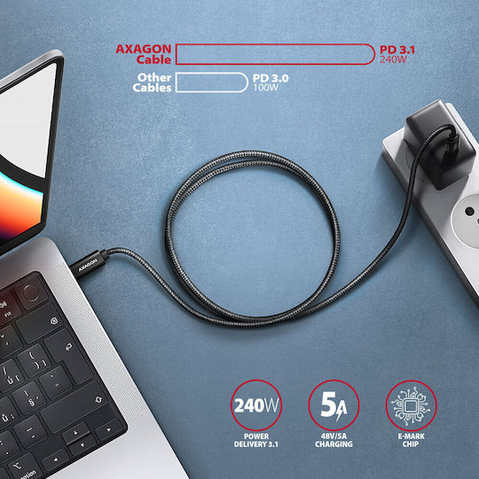Axagon USB 2.0 Cable USB-C male - USB-C 240W PD Μαύρο 10m AKAXNTUCM2CM10A