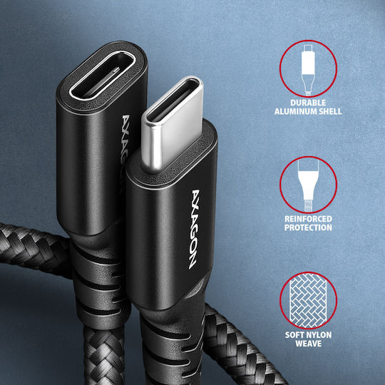 Axagon USB 2.0 Cable USB-C male - USB-C female 240W PD Μαύρο 1m AKAXNTUCM32CF10