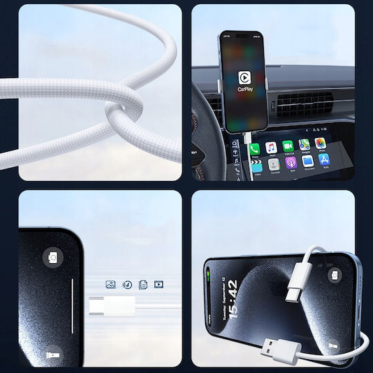 Zenwire Braided USB 2.0 Cablu USB-C bărbătesc - USB-A / USB-C Alb 2m