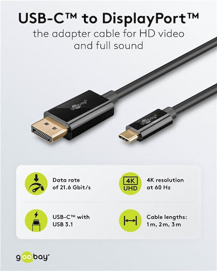 Goobay USB 3.1 Video Cable USB-C male - DisplayPort Μαύρο 1m 75704