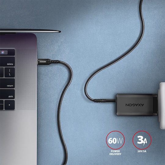 Axagon Cablu Braided USB 2.0 USB-C Masculin - USB-C 60W Negru 2m BUCM-CM20AB