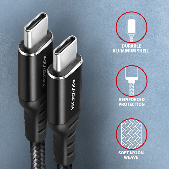 Axagon Cablu Braided USB 2.0 USB-C Masculin - USB-C 60W Negru 2m BUCM-CM20AB
